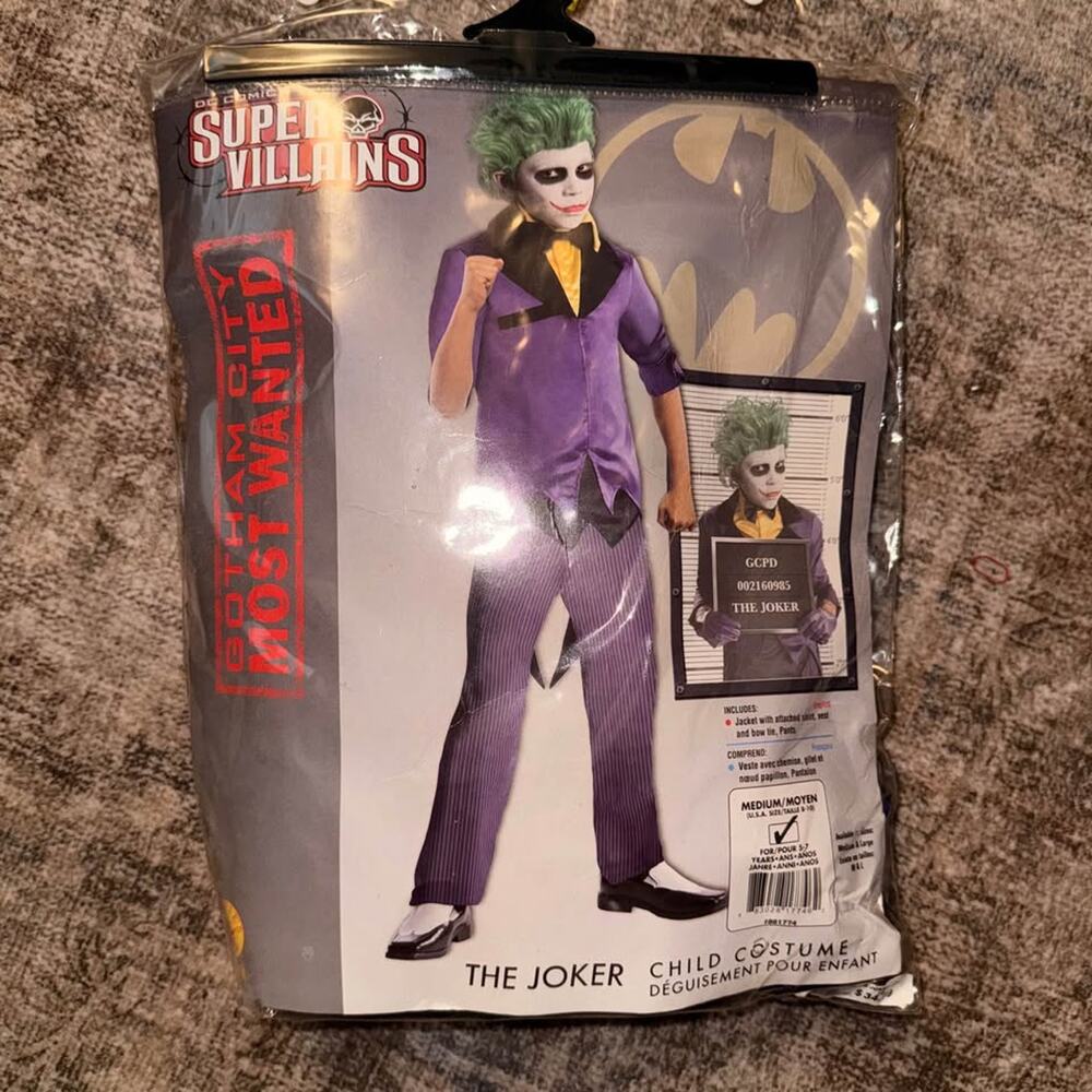 Joker outfit Costume - Size Medium (U.S. size 8-10, for ages 5-7)